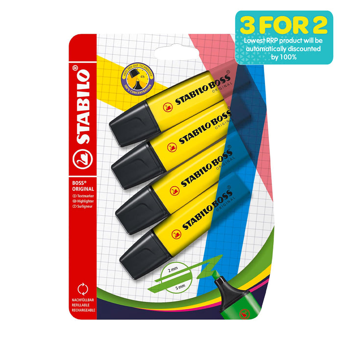 STABILO BOSS ORIGINAL Yellow Highlighter (4 Pack)