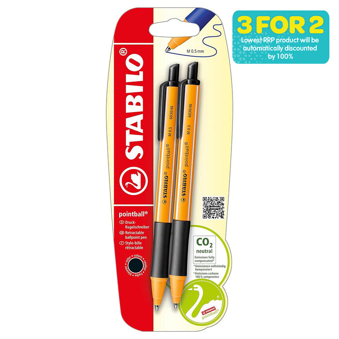 STABILO pointball Retractable Ballpoint Black Pen (2 Pack)