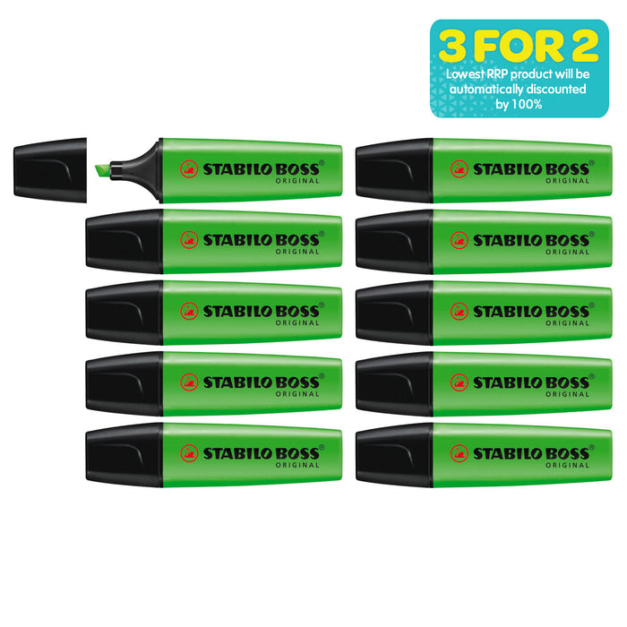 STABILO BOSS ORIGINAL Green Highlighter Box of 10
