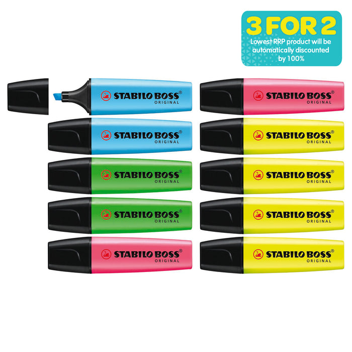 STABILO BOSS ORIGINAL 4 Assorted Colours Highlighter Box of 10