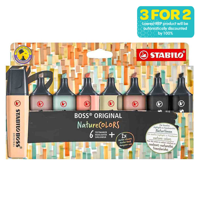 STABILO BOSS ORIGINAL NatureCOLORS - Highlighter - Pack of 8 - Assorted Colours