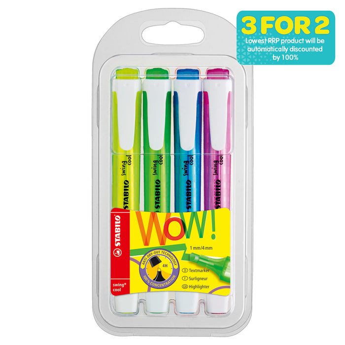 STABILO swing cool Assorted Colours Highlighter Wallet Pack of 4