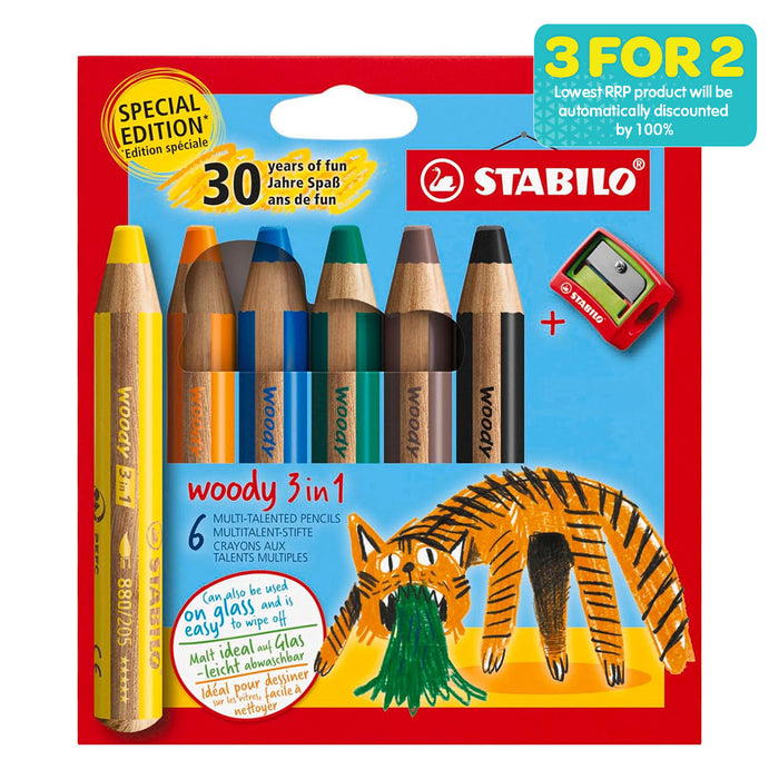 STABILO woody 3 in 1 Multi-Talented Pencils Special Edition Tiger (6 Pack)