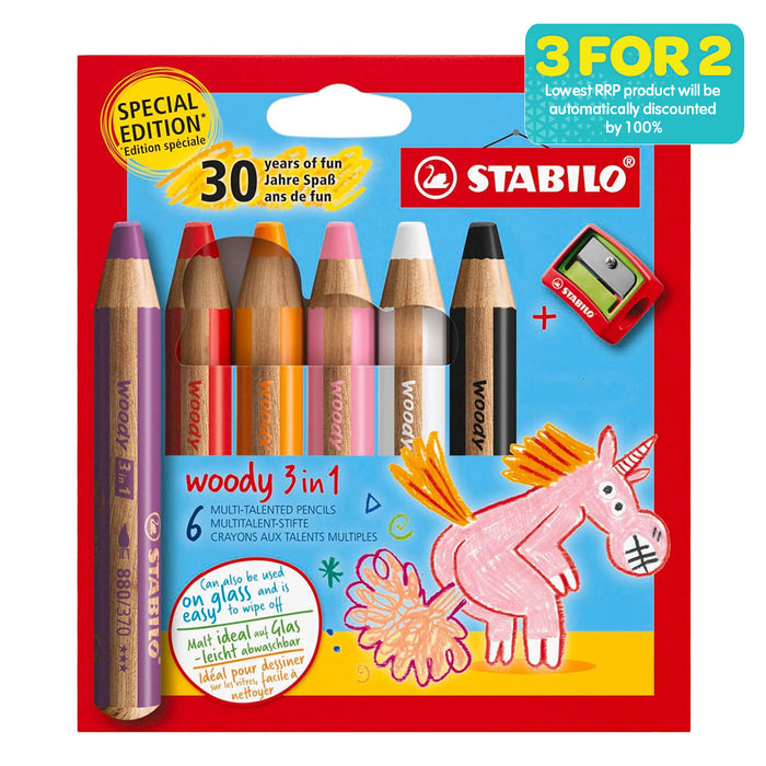 STABILO woody 3 in 1 Multi-Talented Pencils Special Edition Unicorn (6 Pack)