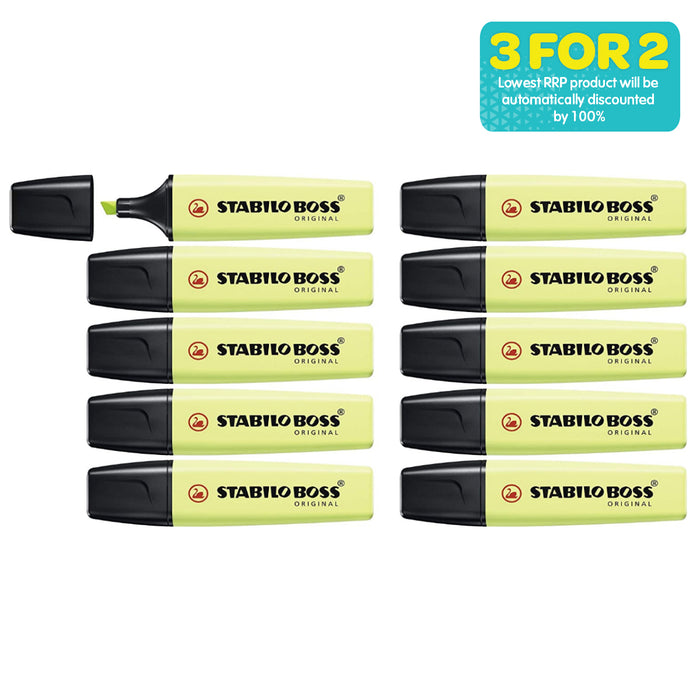 STABILO BOSS ORIGINAL Pastel Milky Yellow Highlighter Box of 10