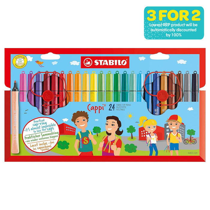 STABILO Cappi 24 Fibre-Tip Pens with Cap Rings