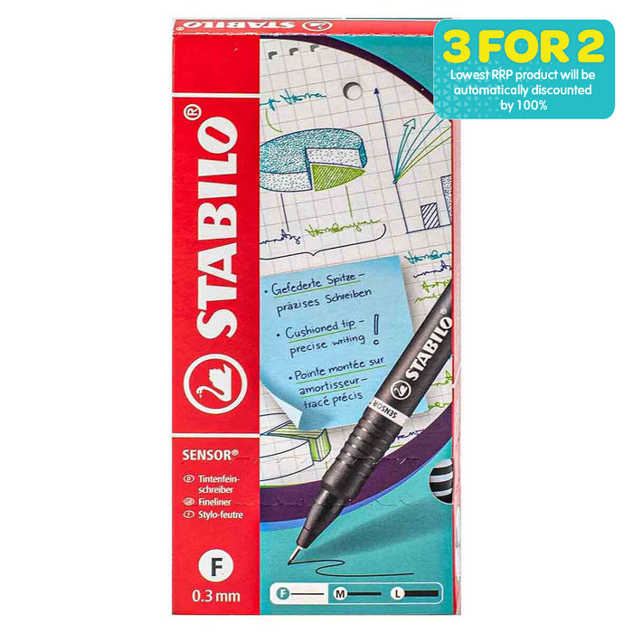 STABILO SENSOR F fineliner Pens Black (10 Pack)
