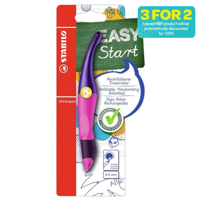 STABILO EASYoriginal Holograph Refillable Handwriting Rollerball Pen Magenta Left Handed Grip