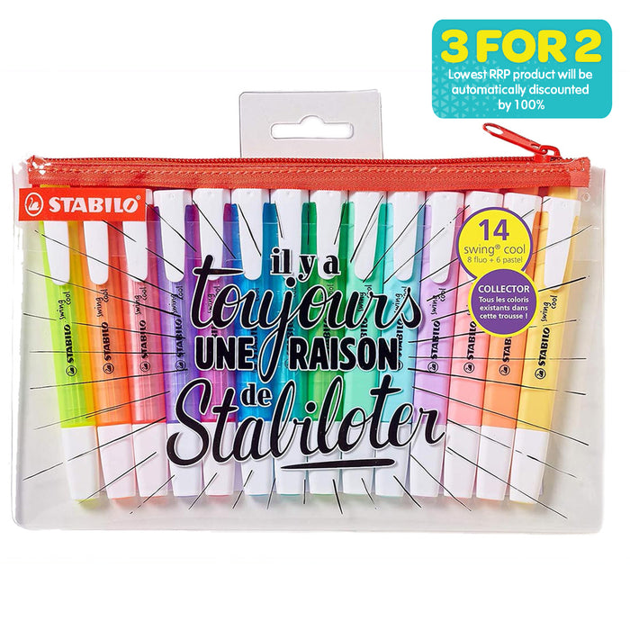 STABILO swing cool Highlighter Pens with Zip Case (14 Pack)