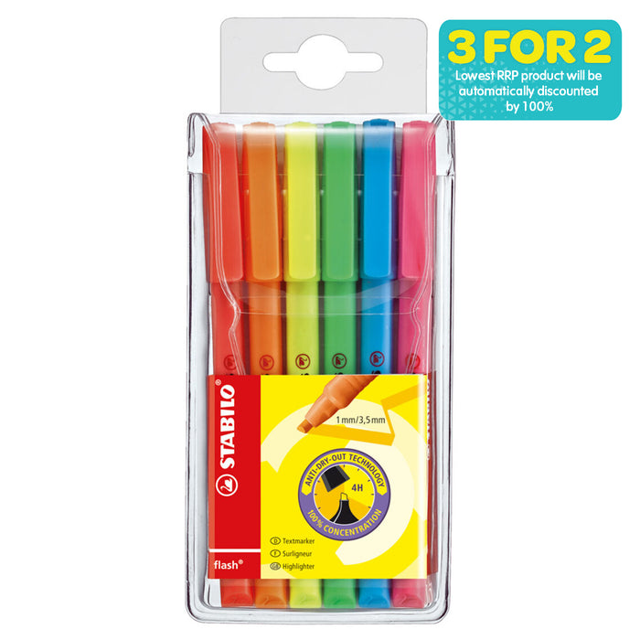 STABILO flash Assorted Colours Highlighter Wallet Pack of 6