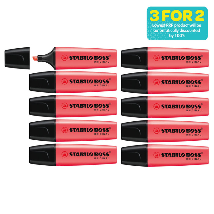 STABILO BOSS ORIGINAL Red Highlighter Box of 10