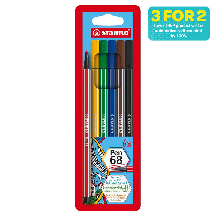 STABILO pen 68 Premium Fibre-Tip Pens (6 Pack)