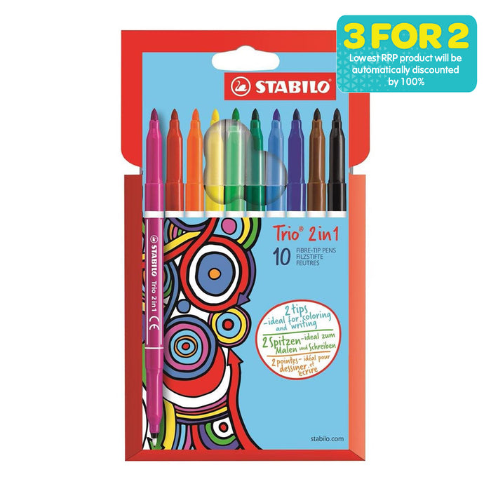 STABILO Trio 2 in 1 Fibre-Tip Pens (10 Pack)