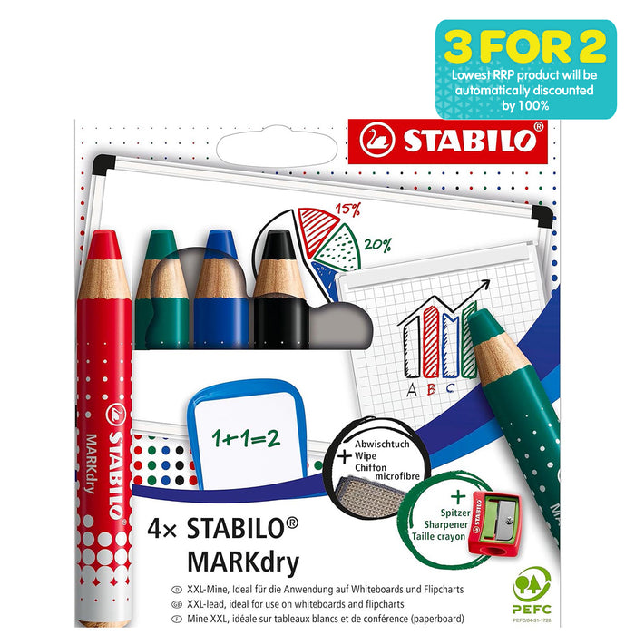 STABILO MARKdry Pencils for Whiteboards and Flipcharts (4 Pack)