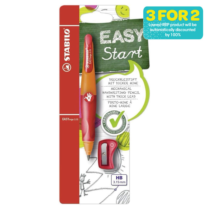 STABILO EASYergo 3.15 HB Pencil Orange and Red Right Handed Grip