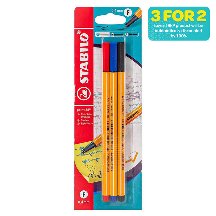 STABILO point 88 fineliner Pens Black, Blue, Red (3 Pack)