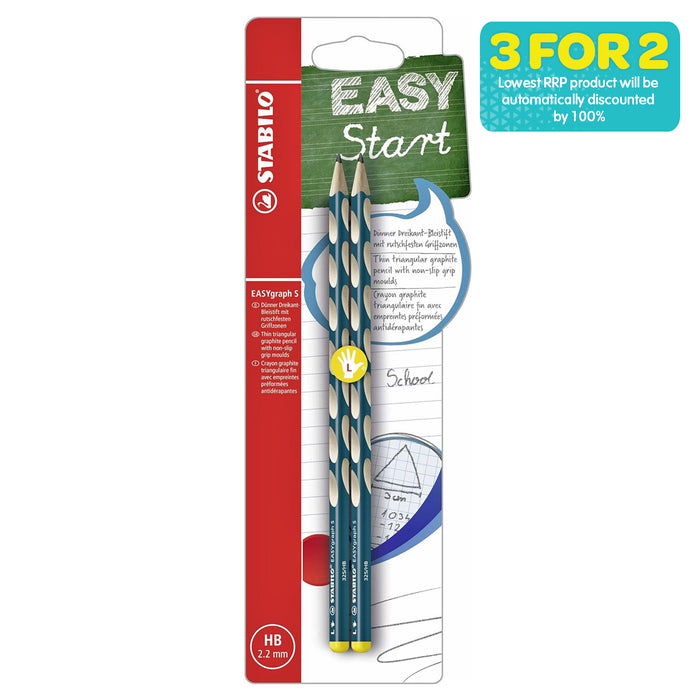 STABILO EASYgraph S Left Handed Petrol HB Pencil (2 Pack)