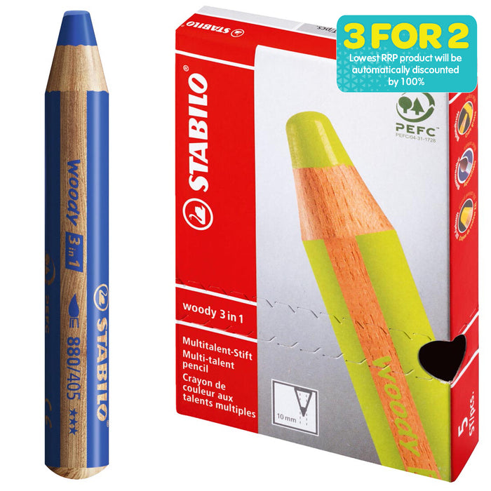 STABILO woody 3-in-1 Multi-talented Ultramarine Pencil (5 Pack)
