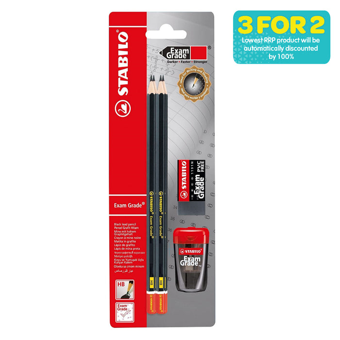 STABILO Exam Grade HB Pencils, Eraser + Sharpener Set