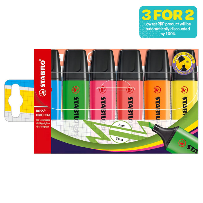 STABILO BOSS ORIGINAL Assorted Colours Highlighters (6 Pack)