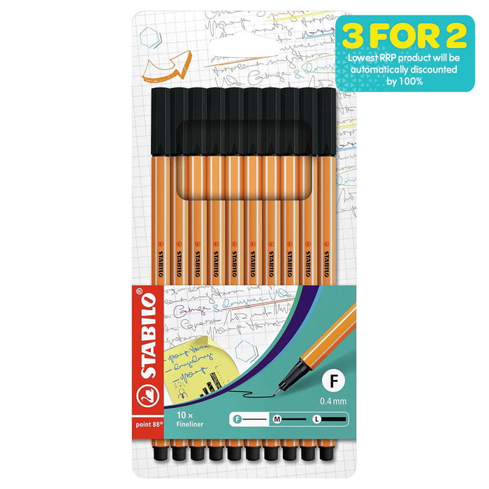 STABILO point 88 fineliner Black Pen (10 Pack)