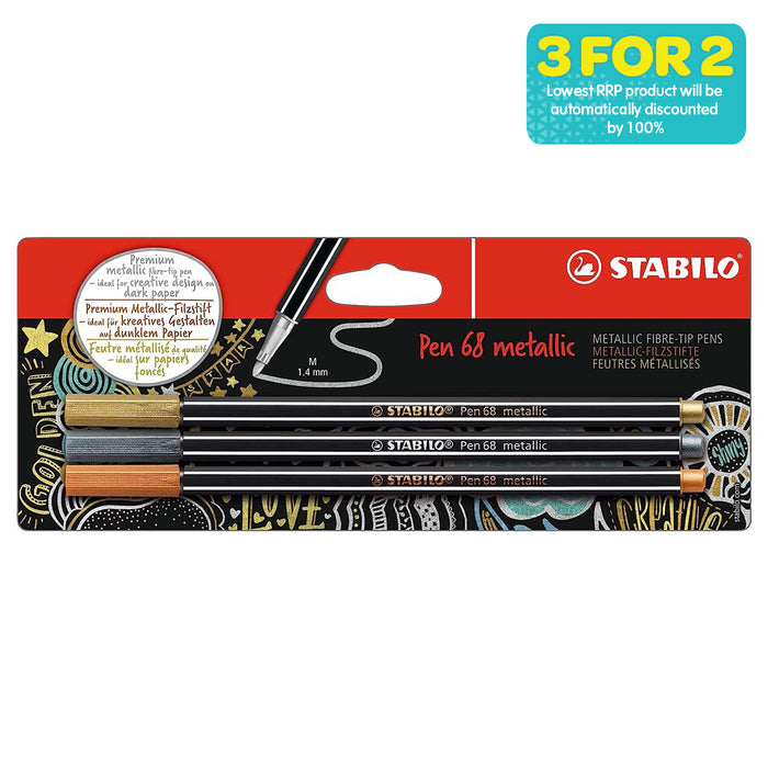 STABILO Pen 68 metallic Gold Silver Copper Pens (3 Pack)