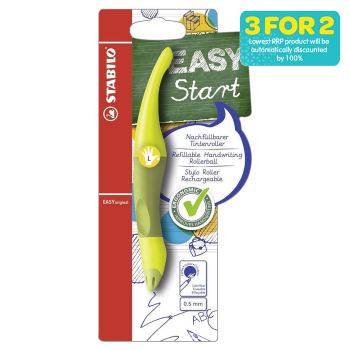 STABILO EASYoriginal Refillable Handwriting Rollerball Pen Lime/Green Left Handed Grip