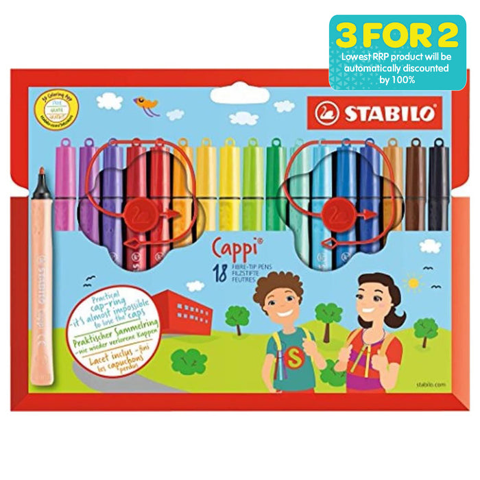 STABILO Cappi 18 Fibre-Tip Pens with Cap Rings