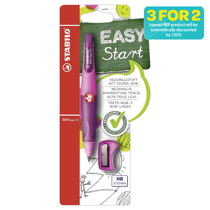 STABILO EASYergo 3.15 HB Pencil Pink/Lilac Right Handed Grip