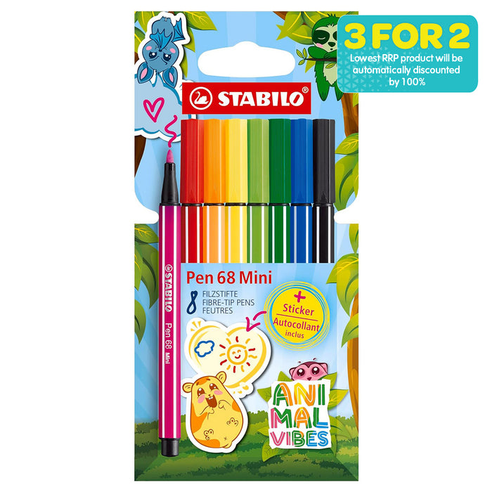 STABILO Pen 68 Mini Animal Vibes Fibre-Tip Pens (8 Pack)