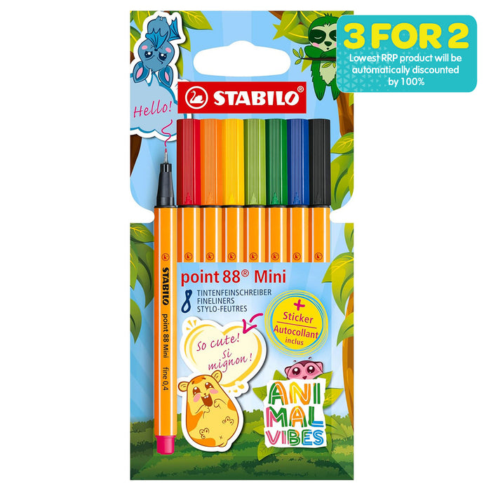 STABILO point 88 Mini Animal Vibes Fineliner (8 Pack)