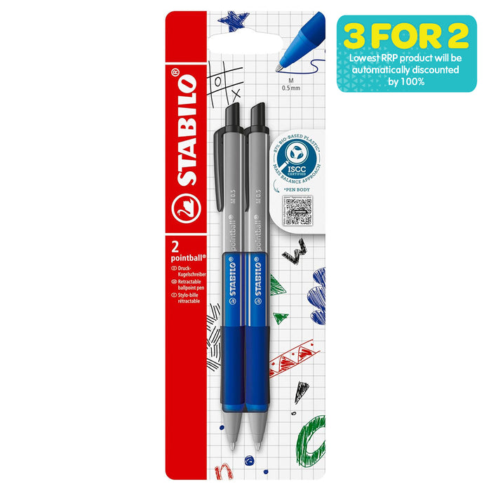 STABILO pointball colorful Ballpoint Pen with Blue Ink (2 Pack)
