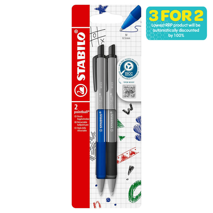 STABILO pointball colorful Ballpoint Pen with Blue Ink and Black Ink (2 Pack)