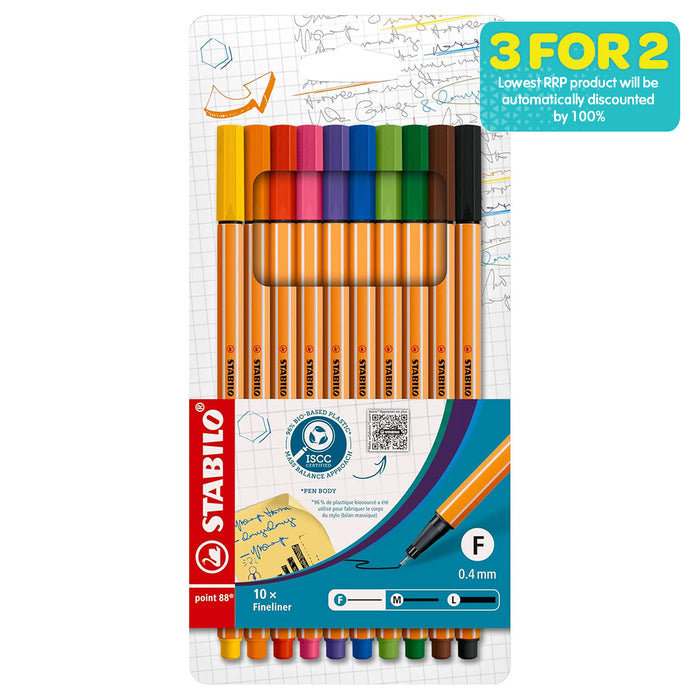 STABILO point 88 Fineliner Pen in Assorted Colours (10 Pack)