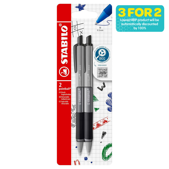 STABILO pointball colorful Ballpoint Pen with Black Ink (2 Pack)
