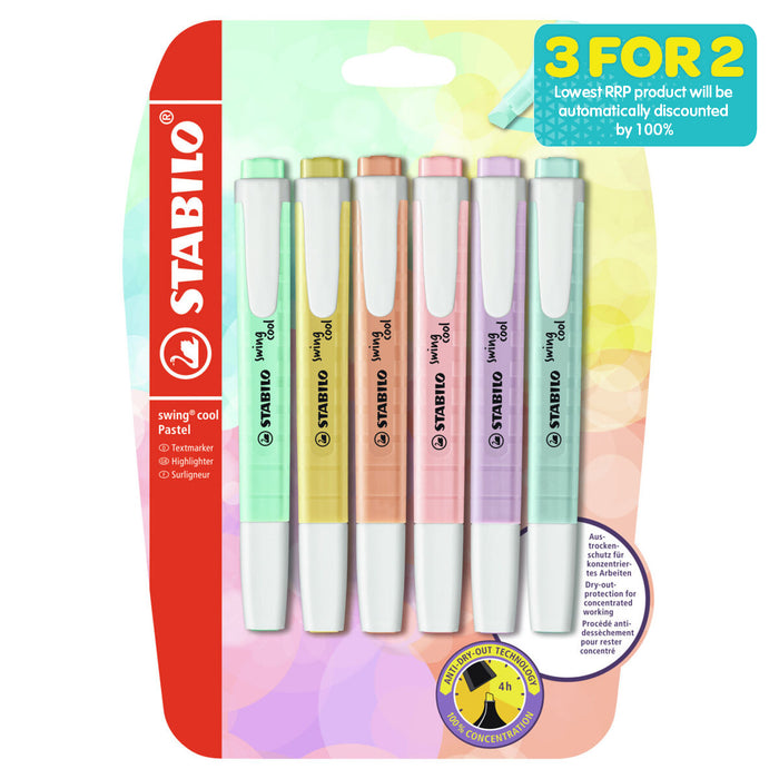 STABILO swing cool Pastel Assorted Colours Highlighter Pack of 6