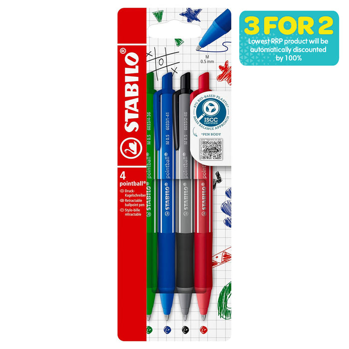 STABILO pointball colorful Ballpoint Pen with Assorted Coloured Inks (4 Pack)