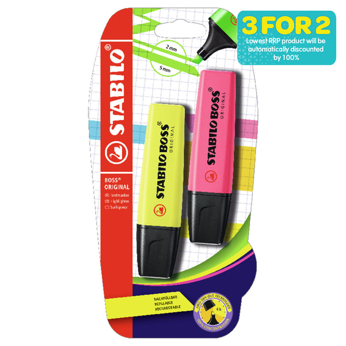 STABILO BOSS ORIGINAL Yellow & Pink Highlighter Pack of 2