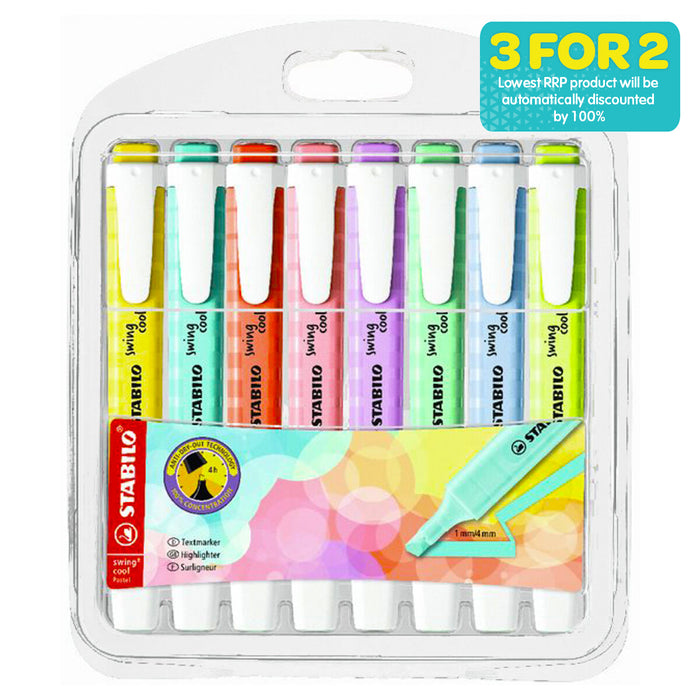 STABILO swing cool Pastel Assorted Colours Highlighter Wallet Pack of 8