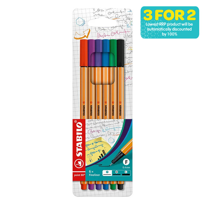 STABILO point 88 Fineliner Coloured Pens (6 Pack)