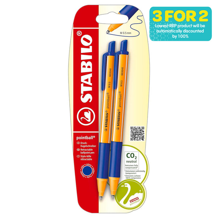 STABILO pointball Retractable Ballpoint Blue Pen (2 Pack)