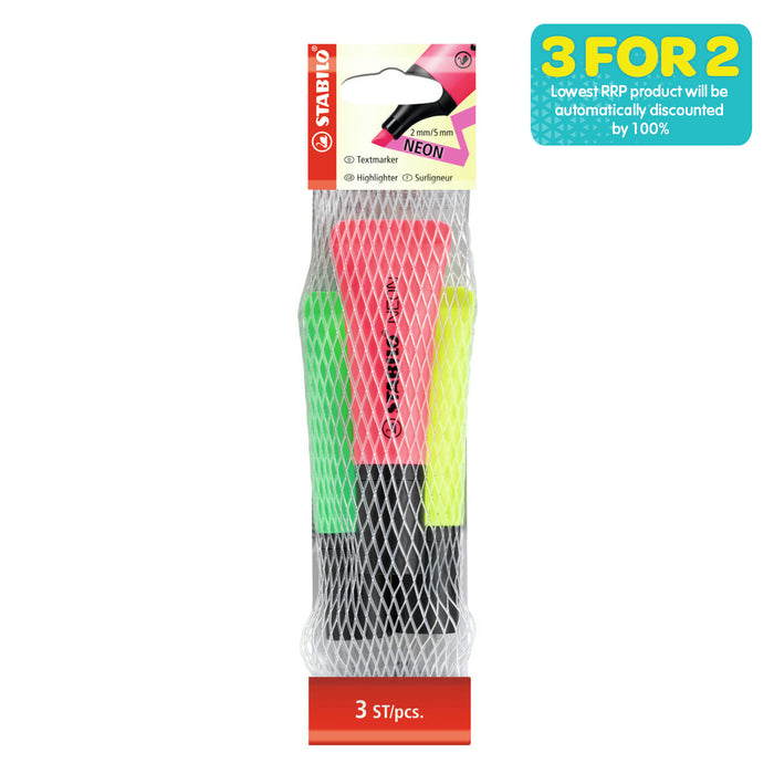 STABILO NEON Assorted Colours Highlighter (3 Pack)