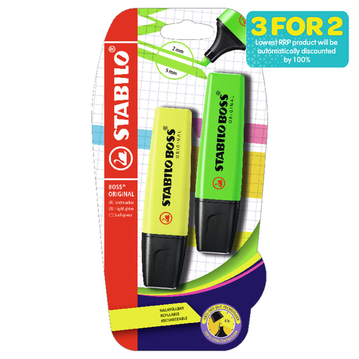 STABILO BOSS ORIGINAL Yellow & Green Highlighter Pack of 2