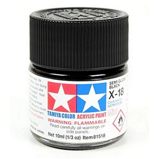 Tamiya Color Acrylic Paint Mini X-18 Semi Gloss Black