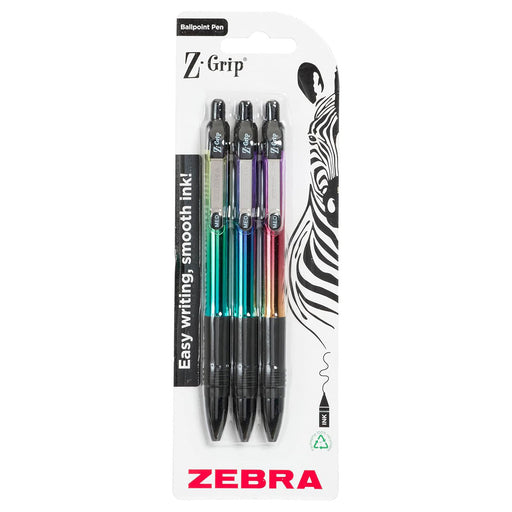 Zebra Z-Grip Ballpoint Metallic 3 pack - Black ink