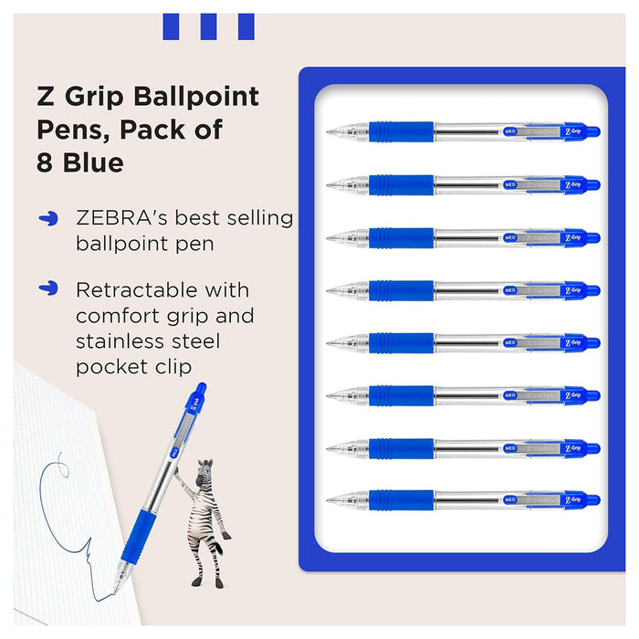 Zebra Z-Grip Ballpoint 8 Pack Blue ink