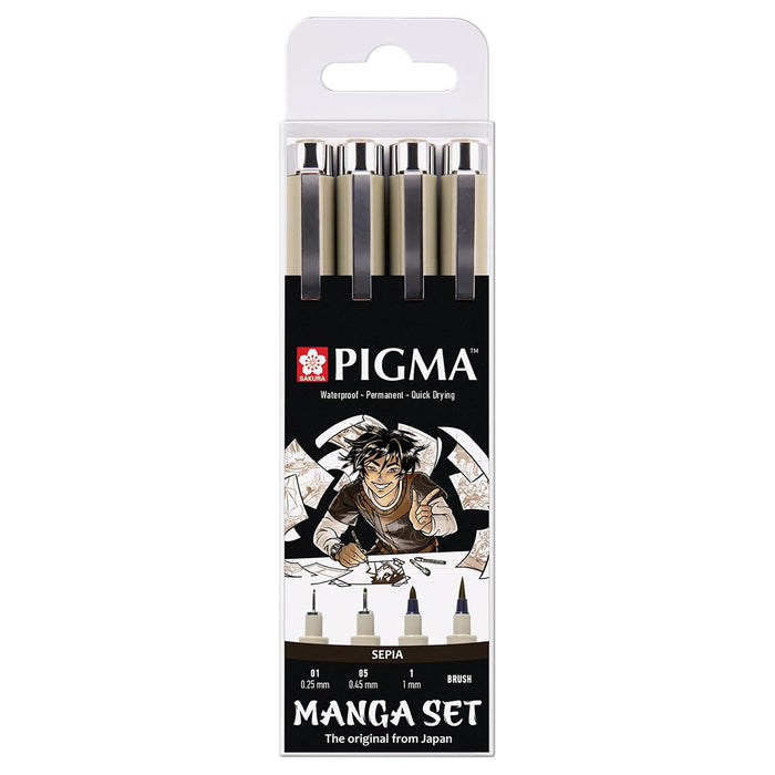 Sakura Pigma Micron fineliner set Manga Collection 4 sizes, Sepia