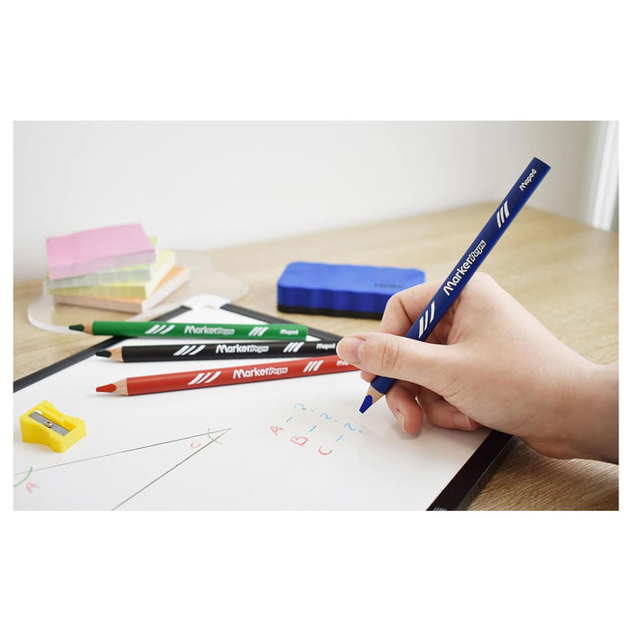 Maped Wooden Dry Erase Whiteboard Pencils x4 Assorted Colours & Sharpener 