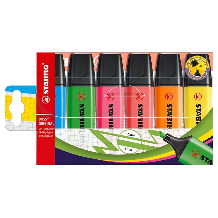 STABILO BOSS ORIGINAL Assorted Colours Highlighters (6 Pack)