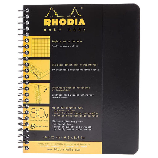 Rhodia Black A5 Wirebound Notebook Squared Ruled 160 Pages